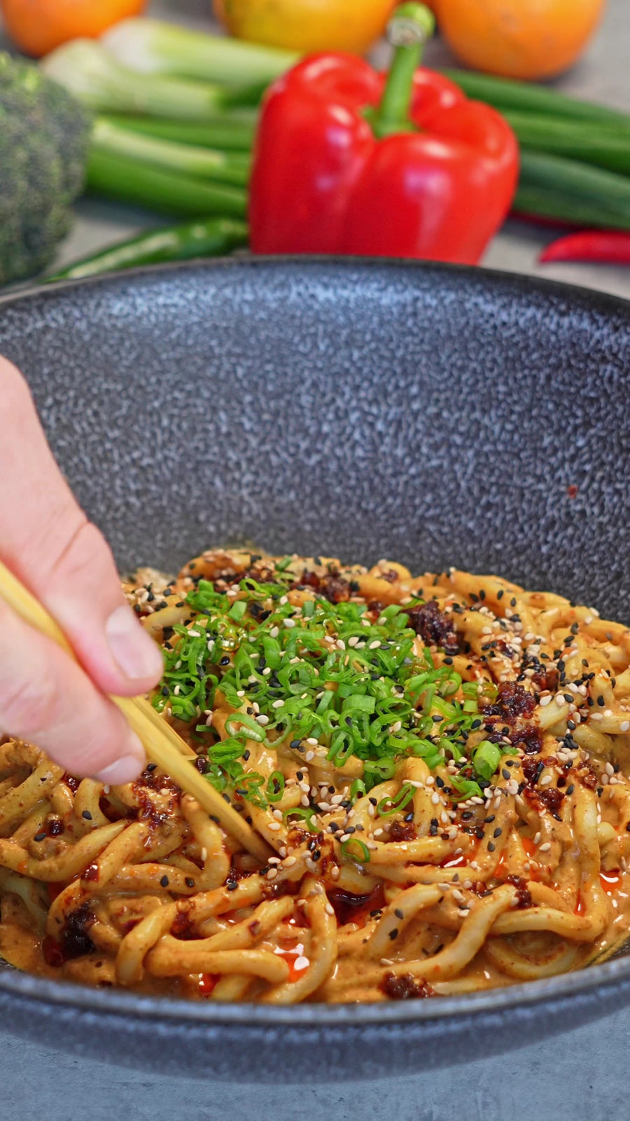 Crispy Chili Peanut Udon Bowl