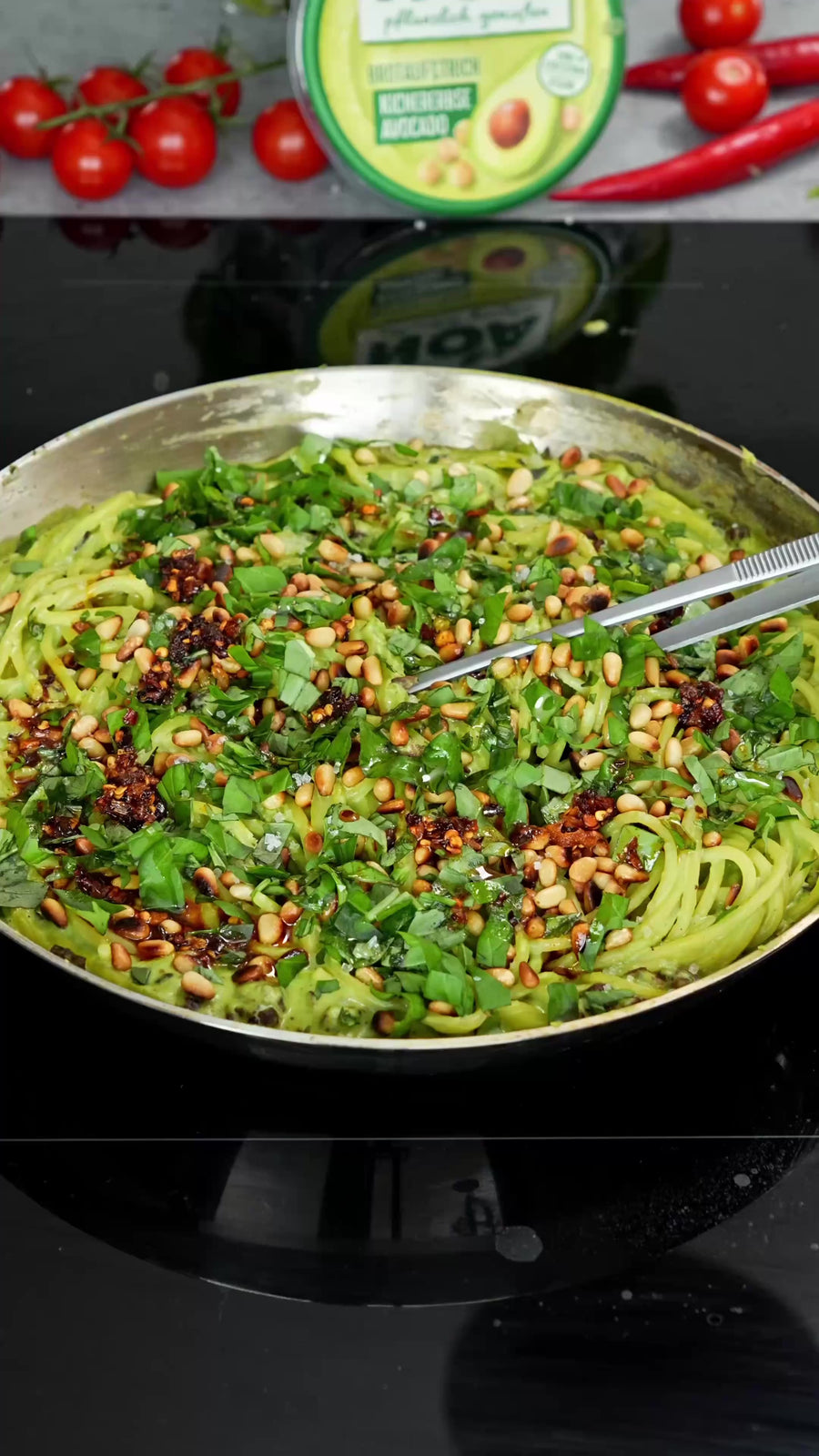 Protein Spaghetti with Creamy Avocado-Basil Sauce